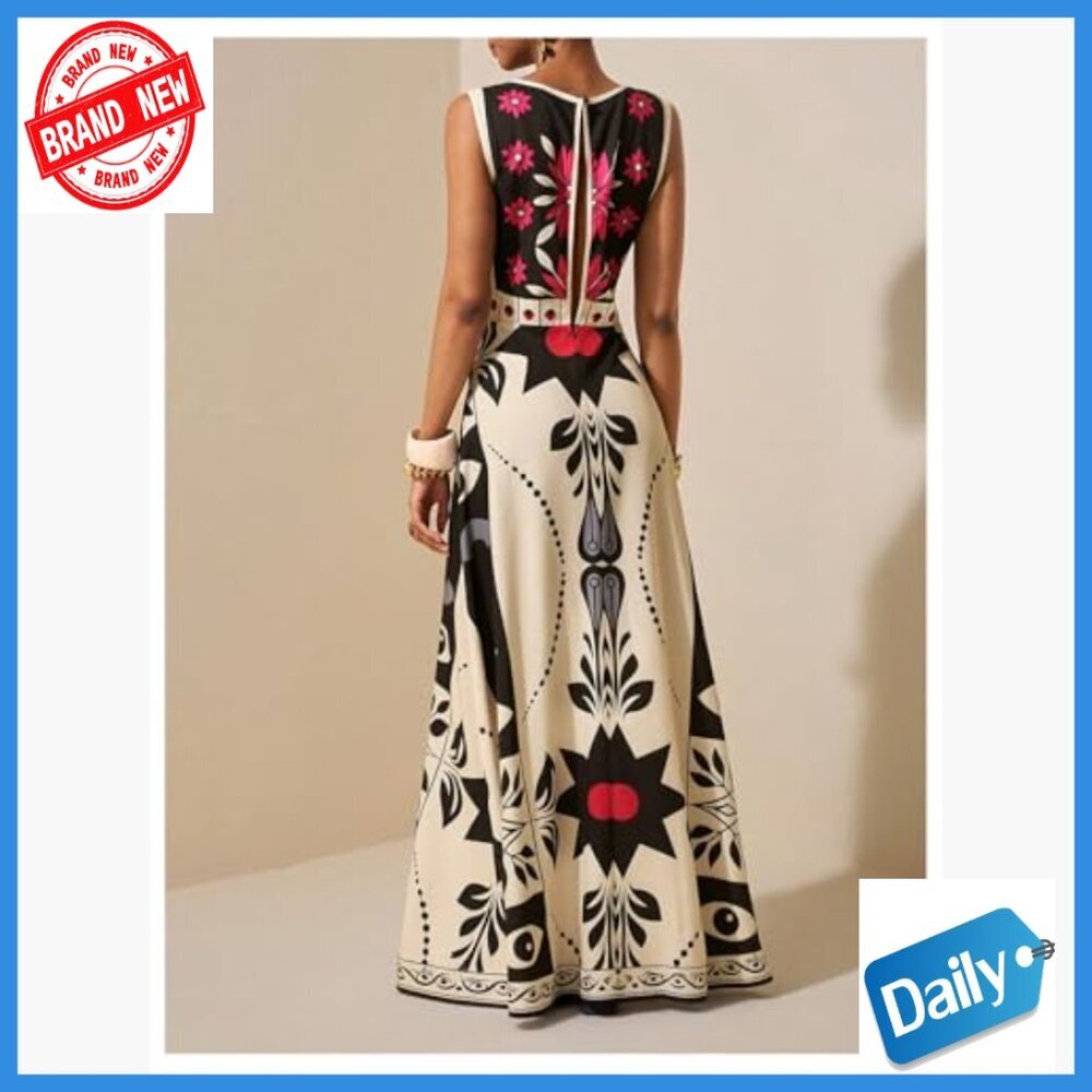 Sleeveless Maxi Dress Floral Boho Garden Party Sundress Wedding Guest - Picture 2 of 5